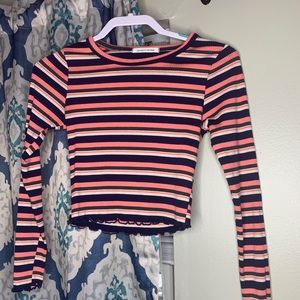 Multi-colored Striped, Long Sleeve Crop Top - M